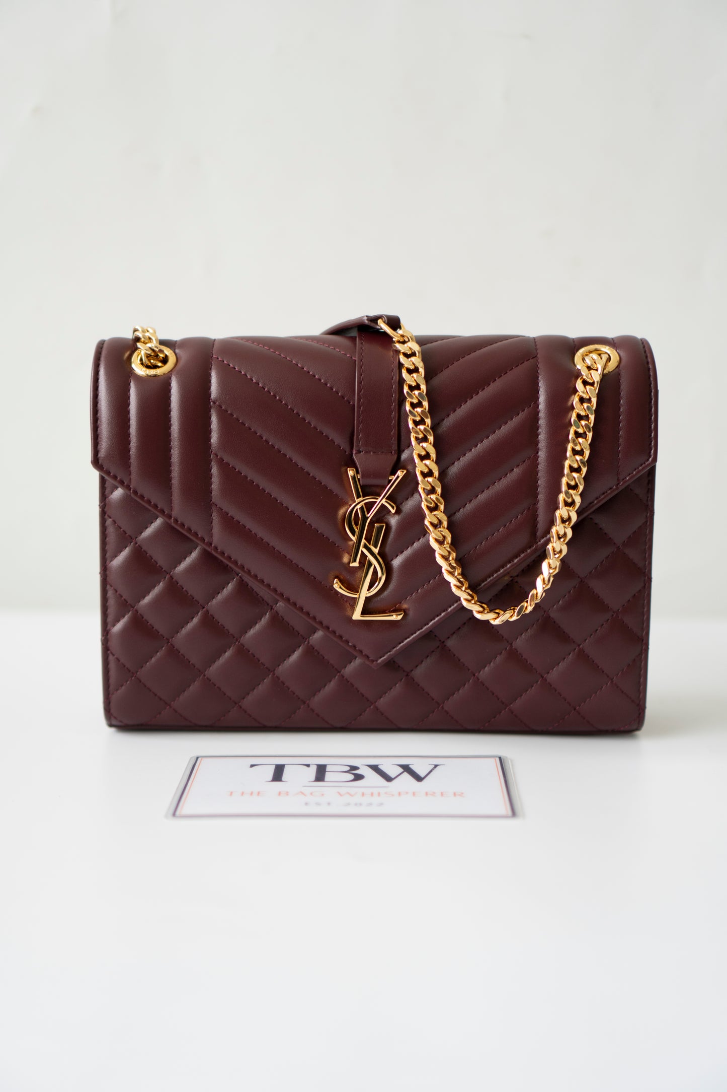 Envelope Medium – Burgundy Lambskin with Gold Hardware