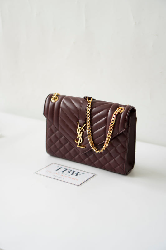 Envelope Medium – Burgundy Lambskin with Gold Hardware