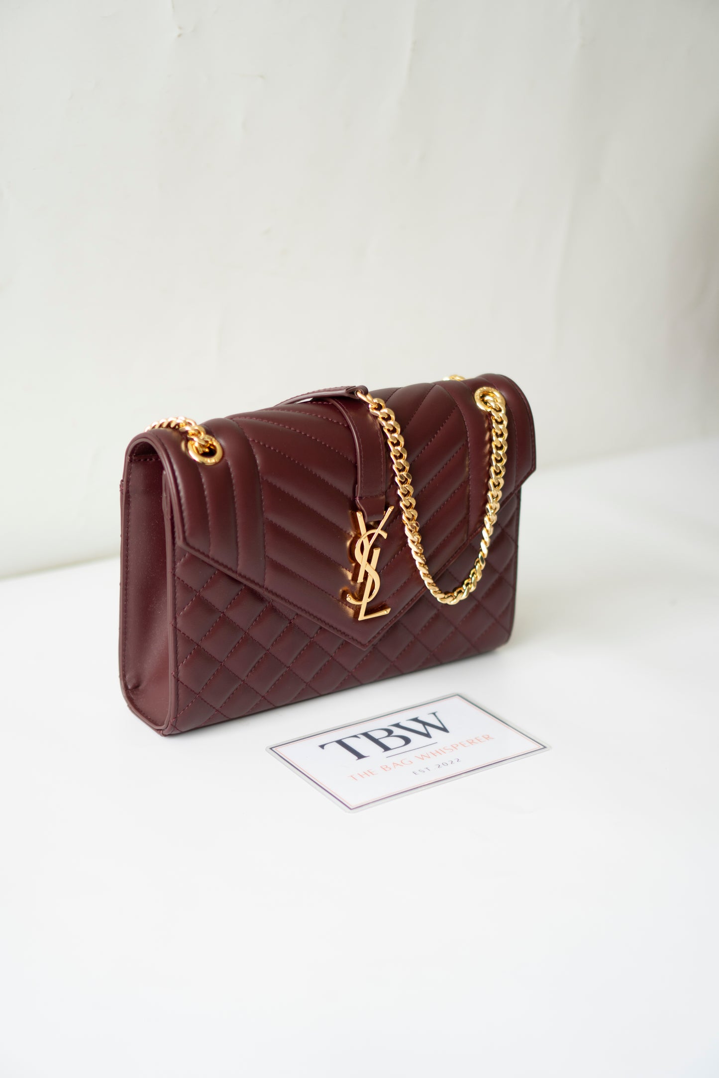 Envelope Medium – Burgundy Lambskin with Gold Hardware
