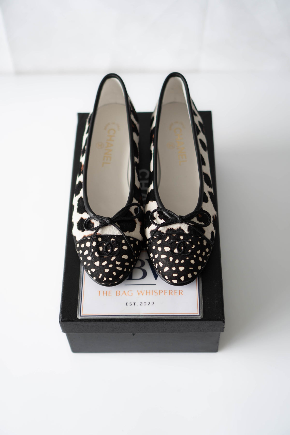 CC Leopard Print & Spotted Cap-Toe Calf Hair Ballet Flats