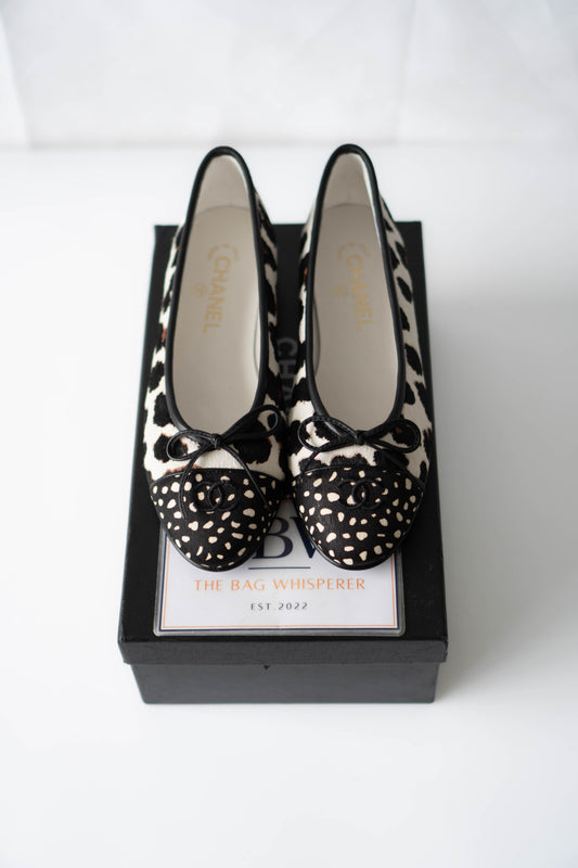 CC Leopard Print & Spotted Cap-Toe Calf Hair Ballet Flats