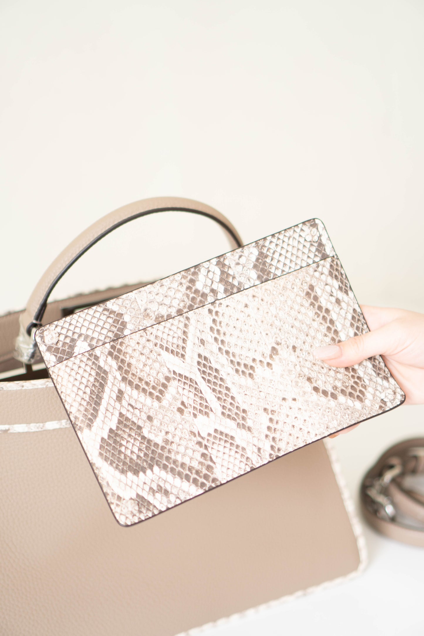 Peeka boo IseeU in Medium Taupe/Beige Calfskin Leather with Palladium Hardware