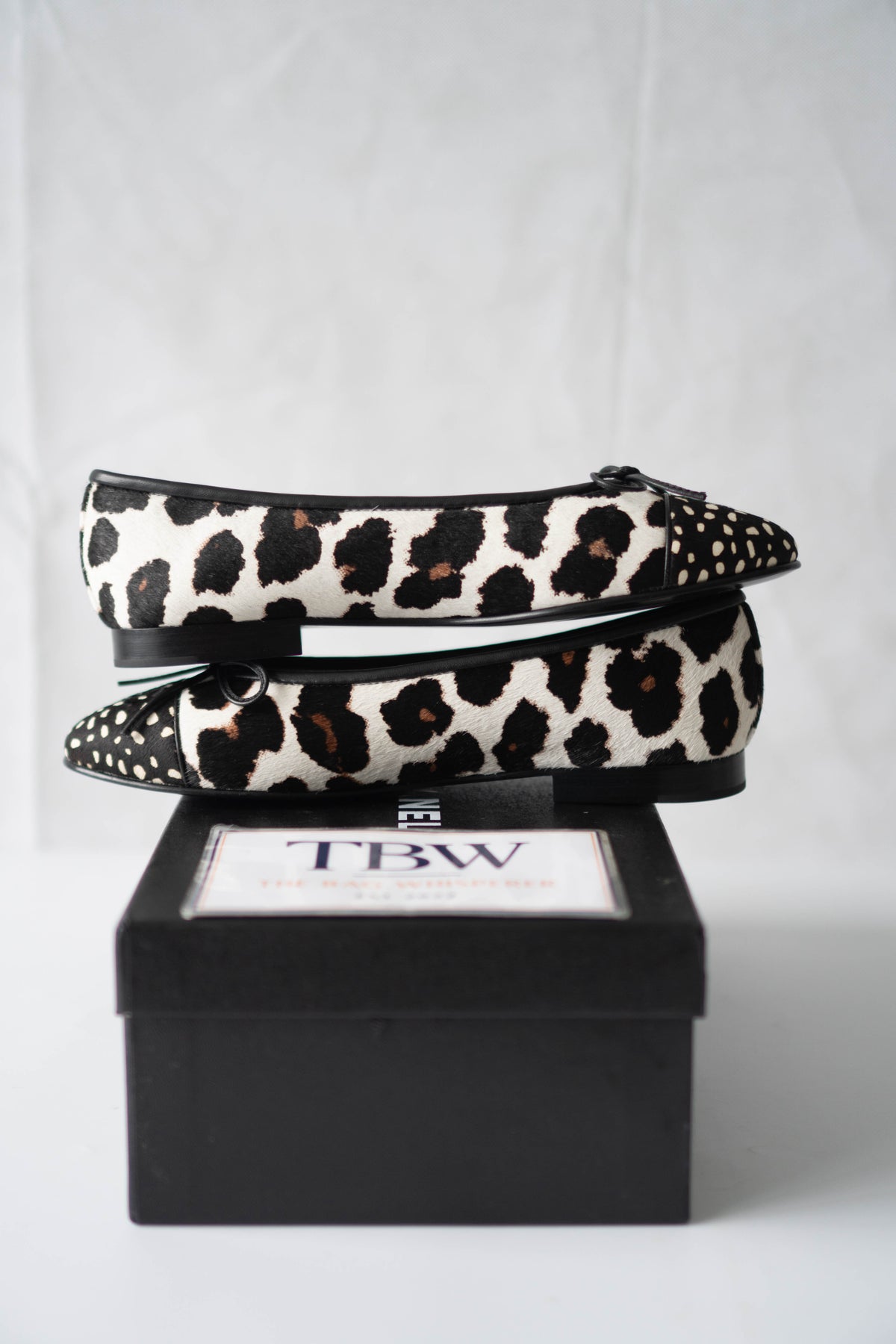 CC Leopard Print & Spotted Cap-Toe Calf Hair Ballet Flats