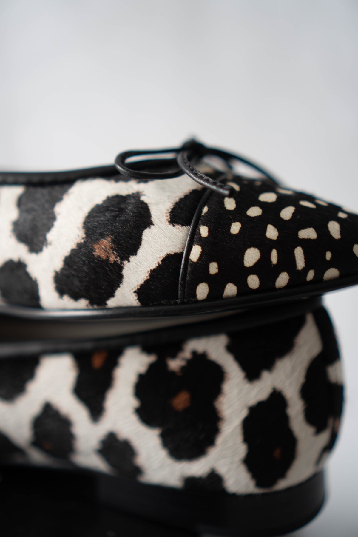 CC Leopard Print & Spotted Cap-Toe Calf Hair Ballet Flats