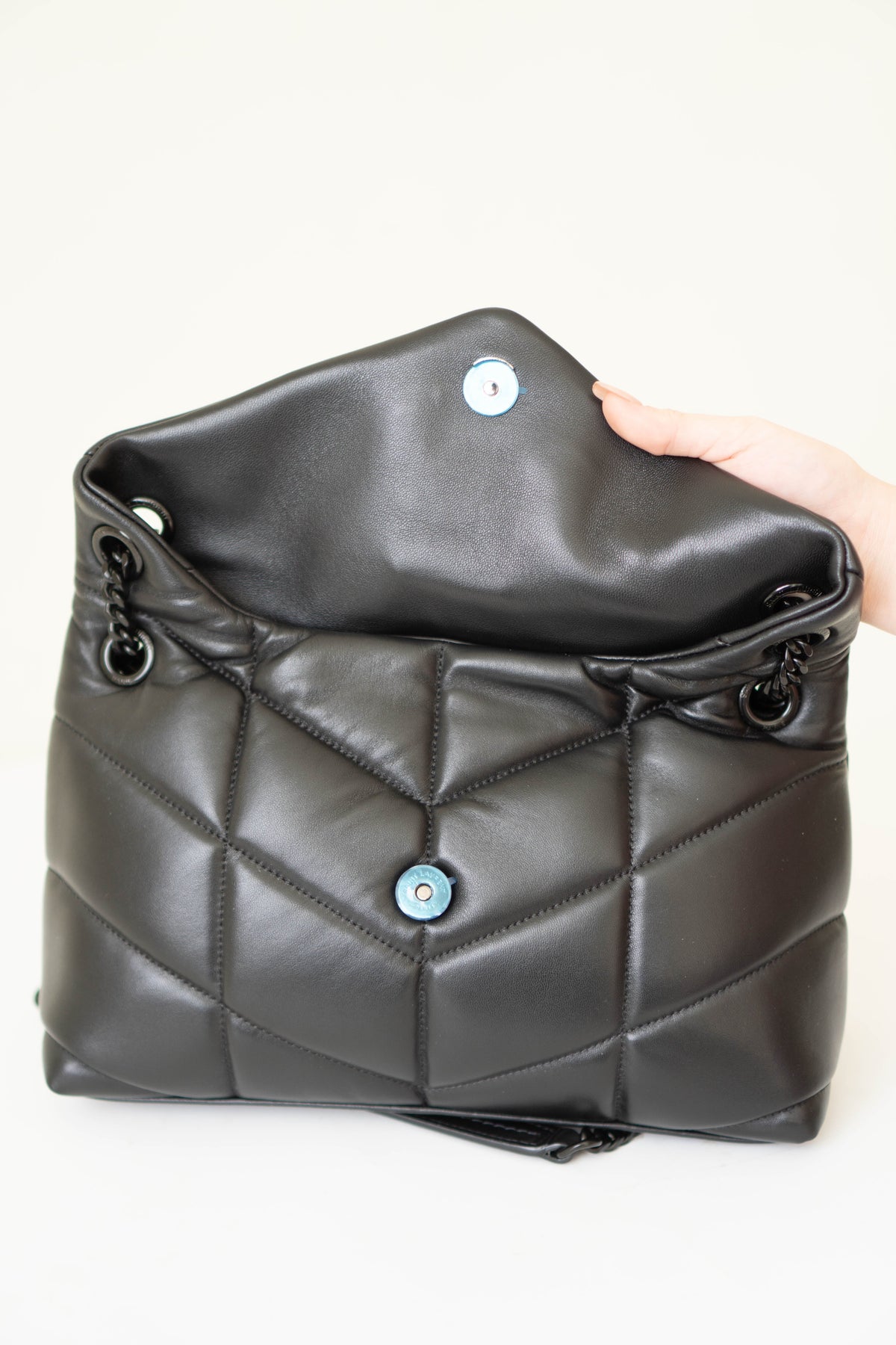Loulou Puffer in Small Black Lambskin with Black Hardware