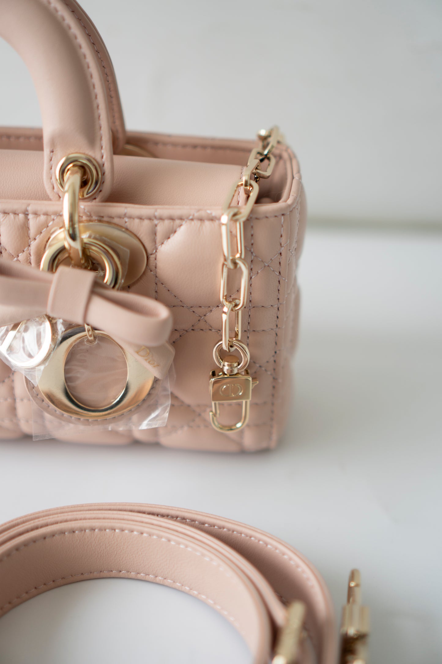 Lady D-Joy Small – Lambskin Cannage with Light Gold Hardware