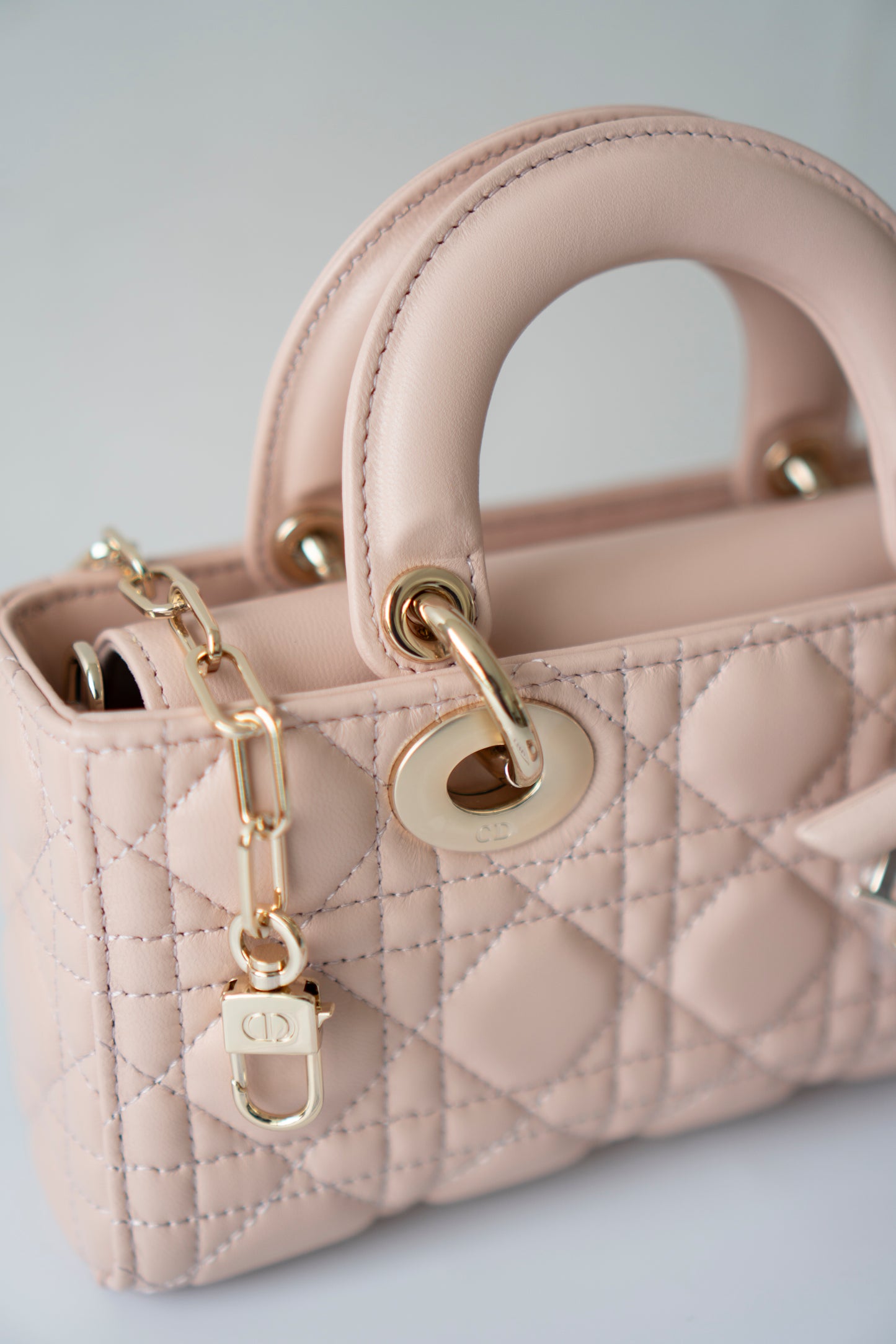 Lady D-Joy Small – Lambskin Cannage with Light Gold Hardware
