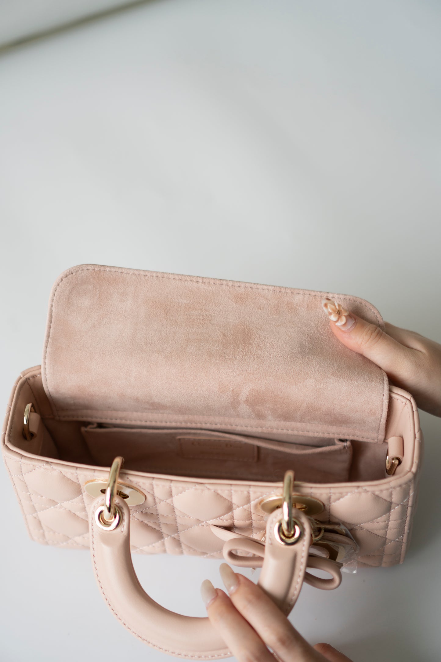 Lady D-Joy Small – Lambskin Cannage with Light Gold Hardware