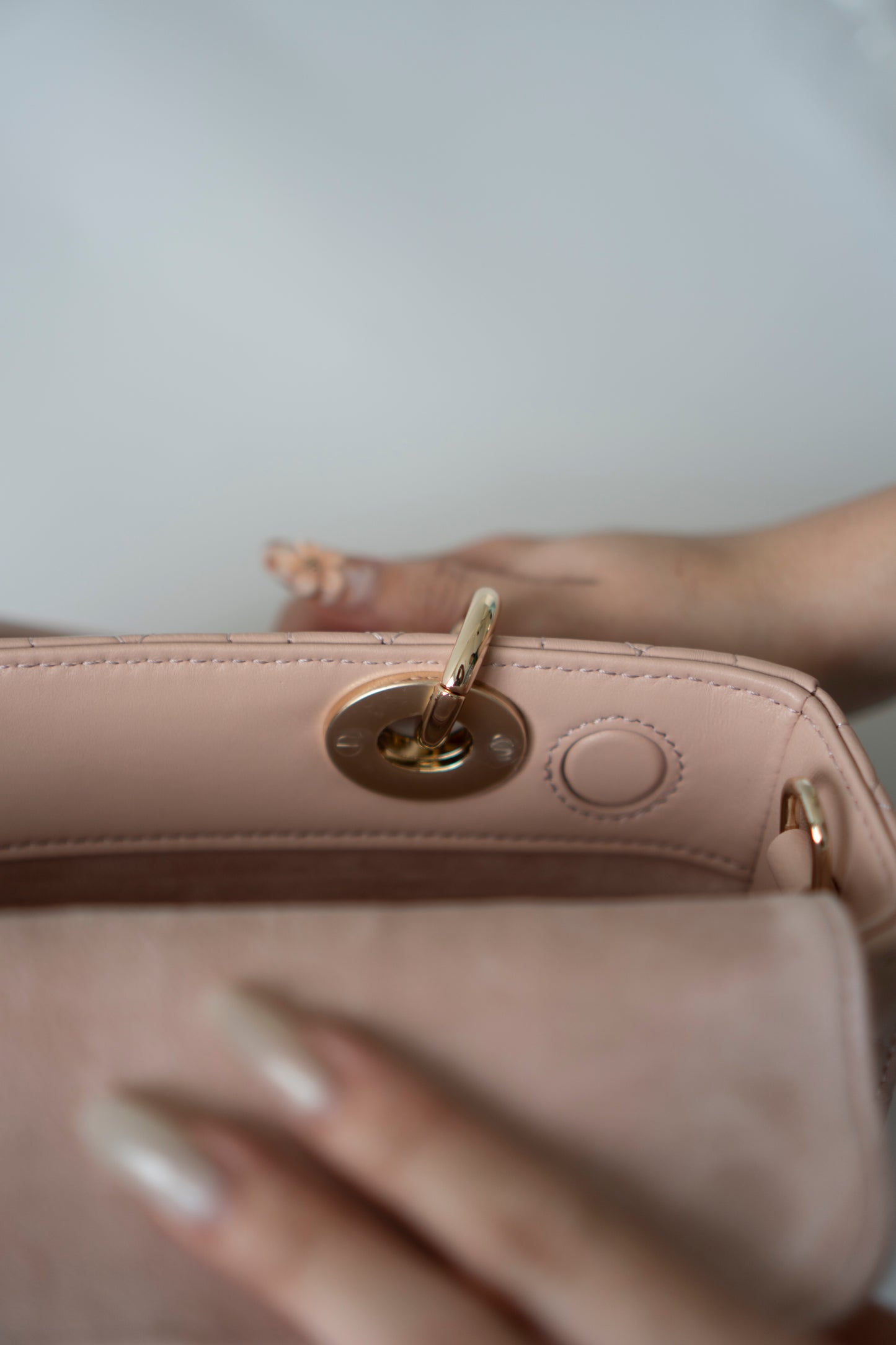 Lady D-Joy Small – Lambskin Cannage with Light Gold Hardware