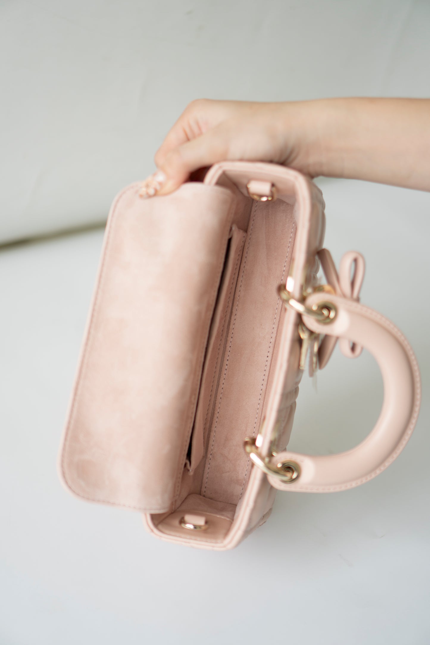 Lady D-Joy Small – Lambskin Cannage with Light Gold Hardware