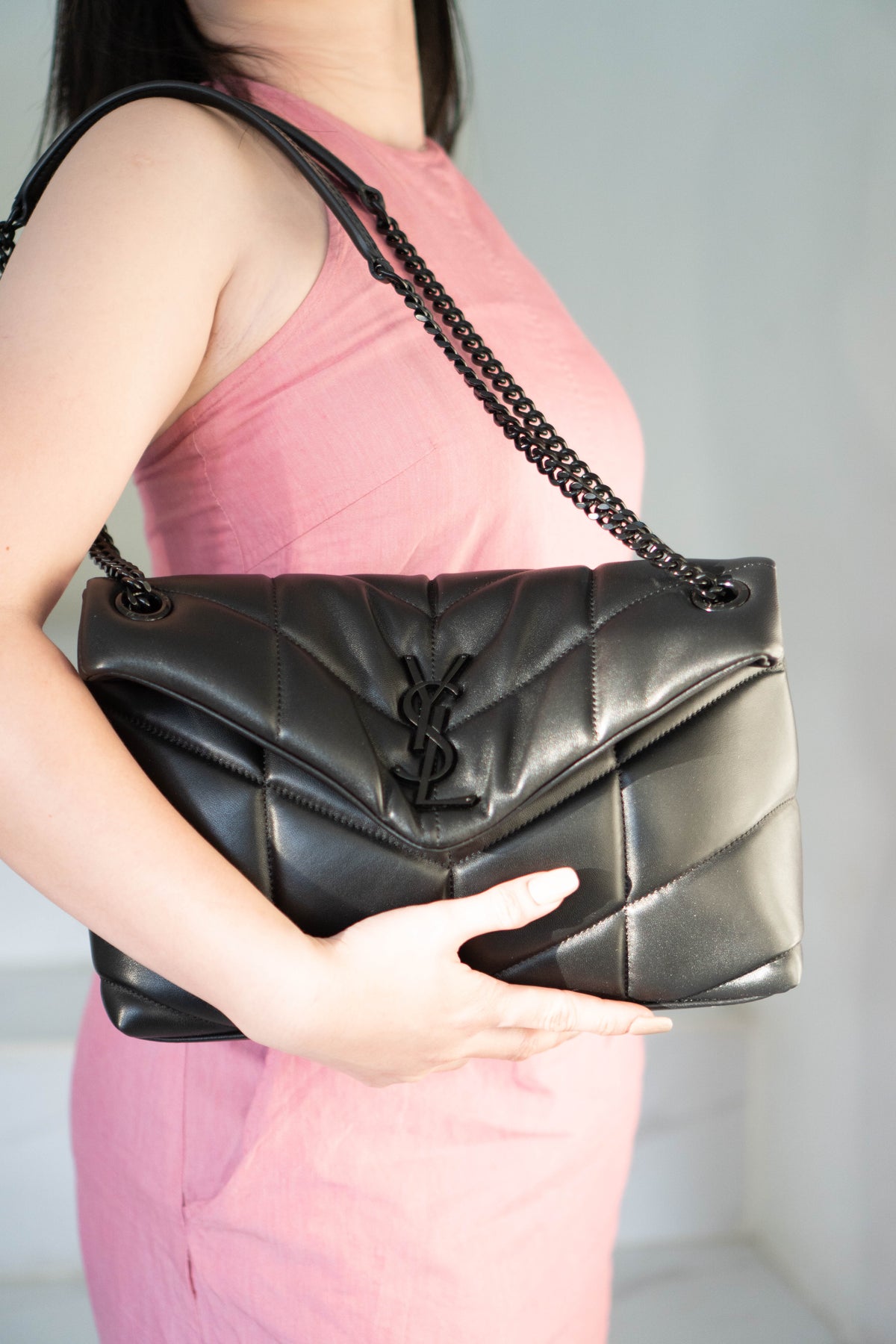 Loulou Puffer in Small Black Lambskin with Black Hardware