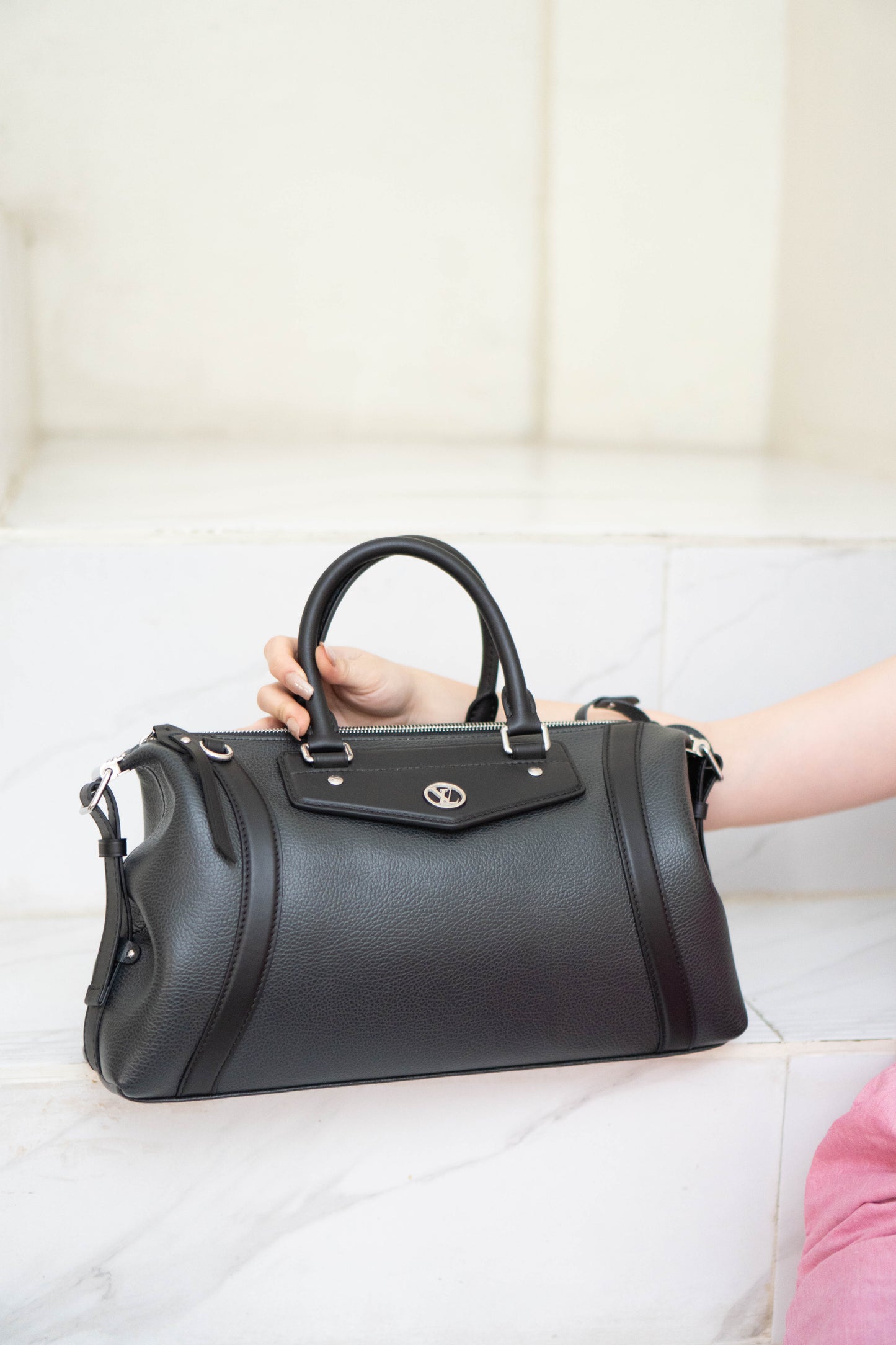 Biker Bag MM Handbag In Black lambskin with Silver Hardware