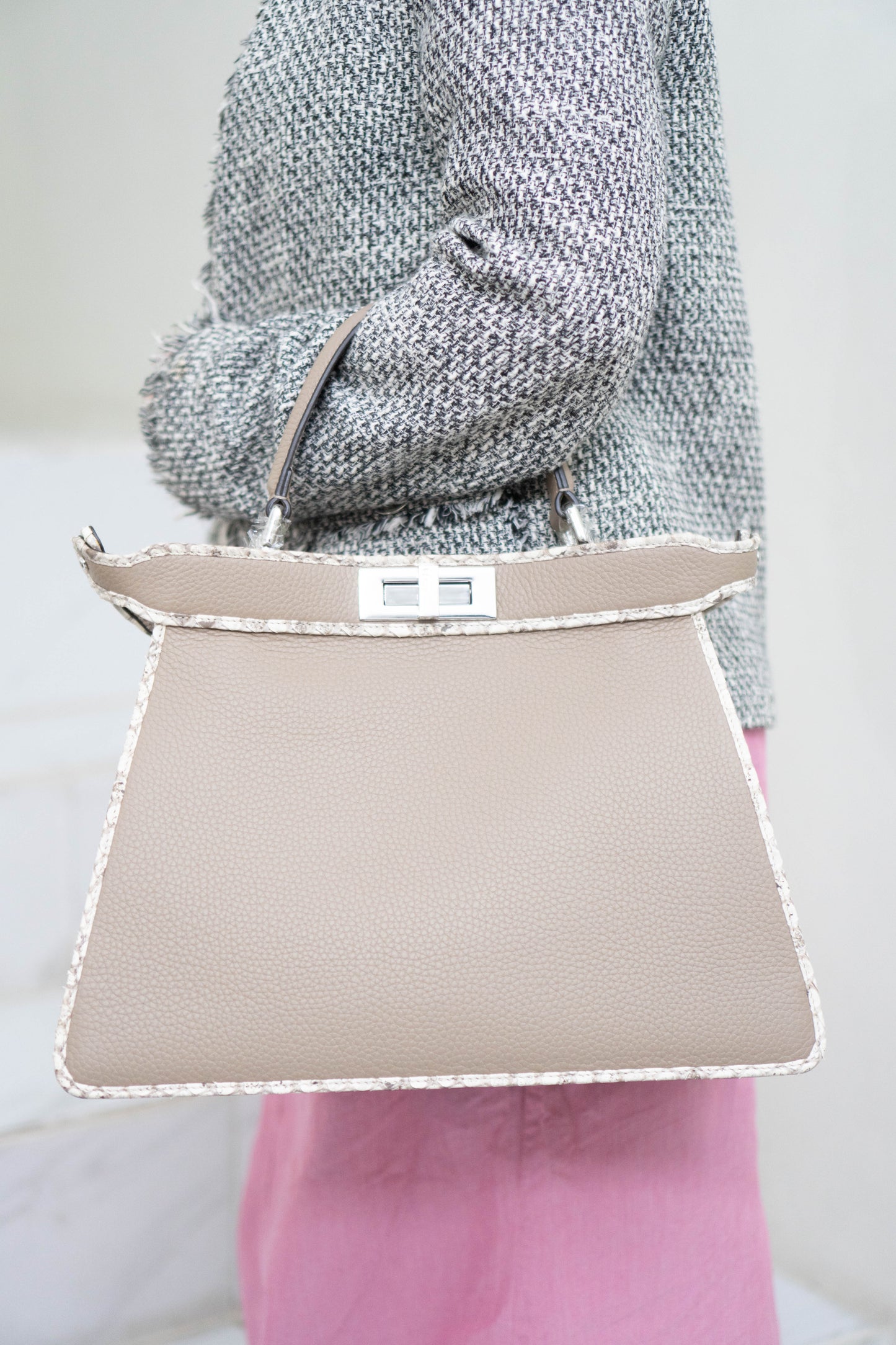 Peeka boo IseeU in Medium Taupe/Beige Calfskin Leather with Palladium Hardware