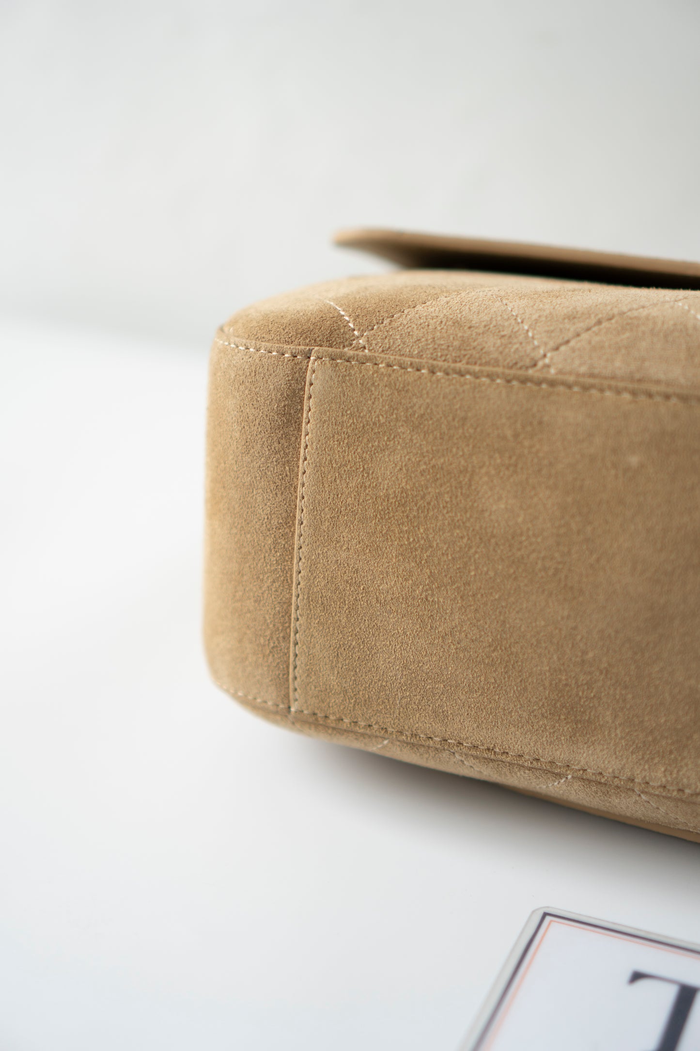 Jumbo Flap – Beige Suede from the 26S Collection with Gold Hardware