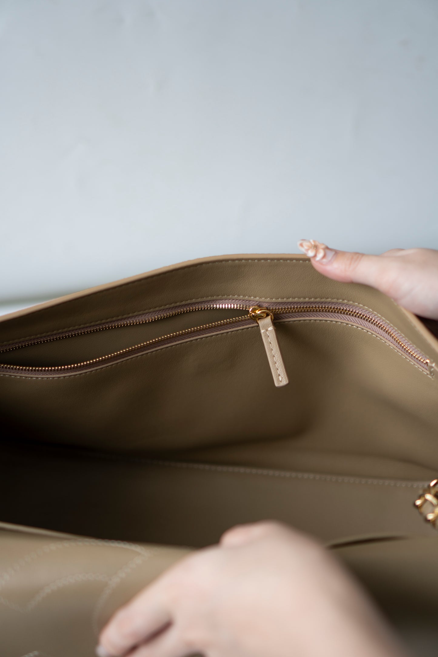 Jumbo Flap – Beige Suede from the 26S Collection with Gold Hardware