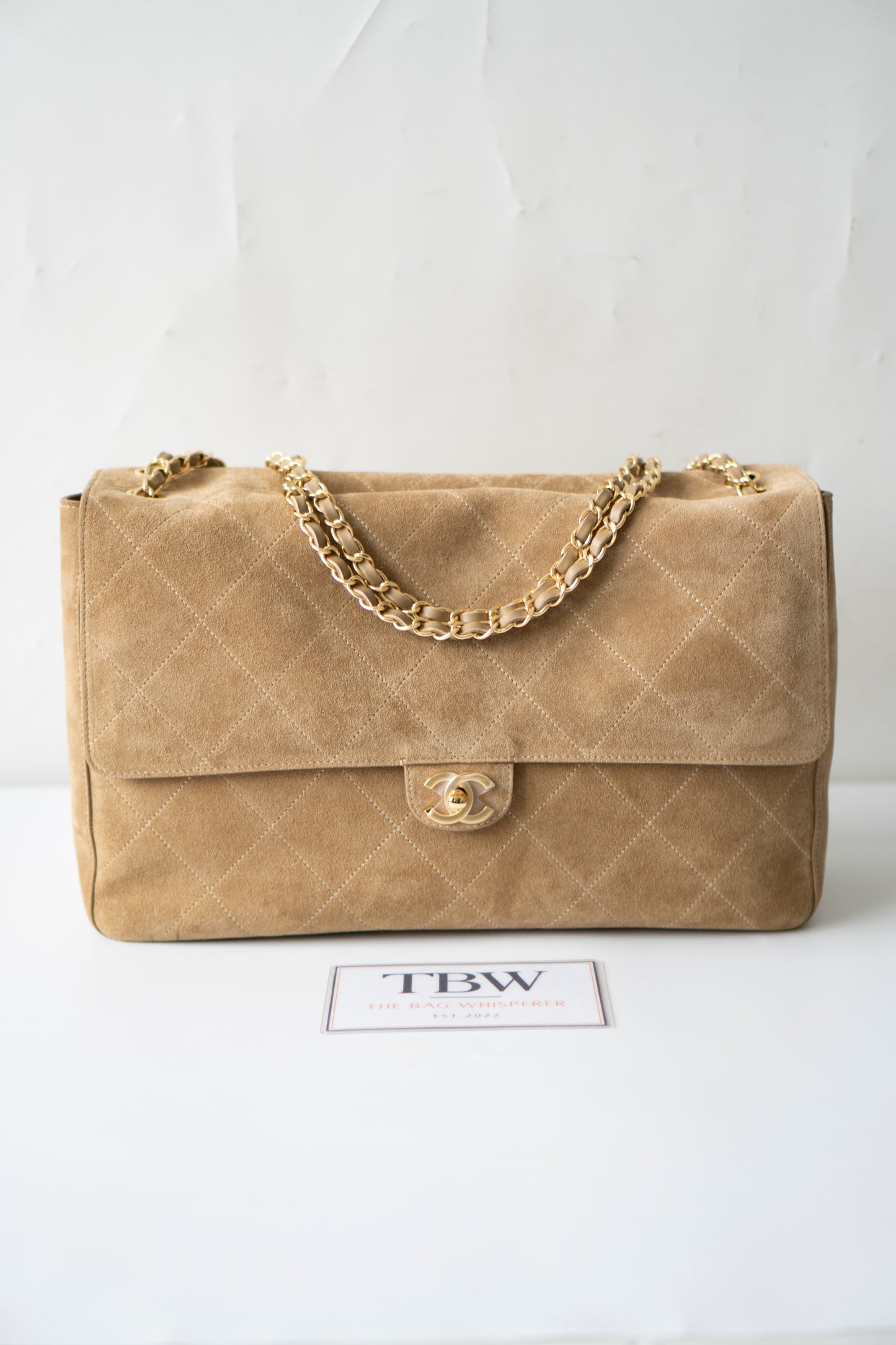 Maxi Flap – Beige Suede Bonaudo Leather with Gold Hardware
