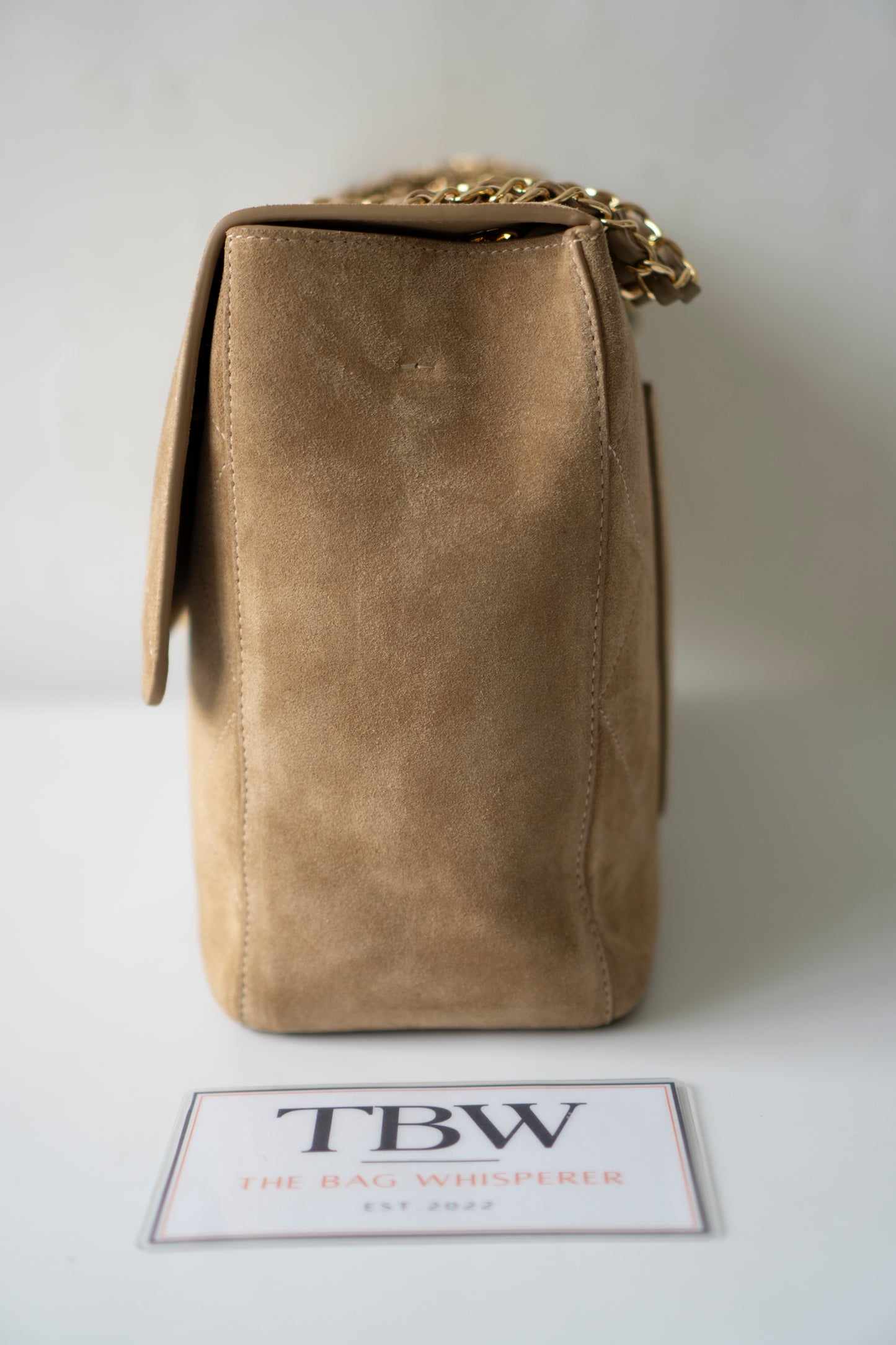 Maxi Flap – Beige Suede Bonaudo Leather with Gold Hardware