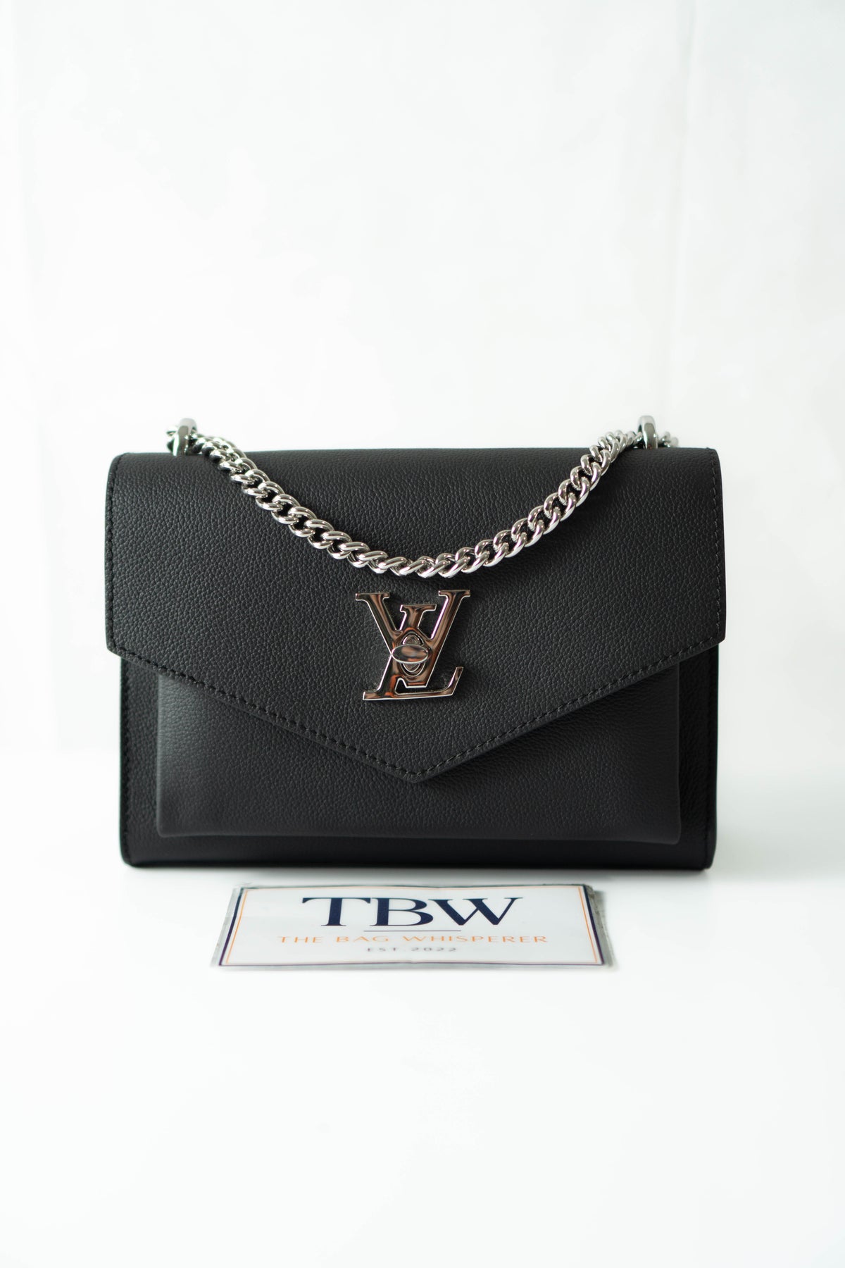 Lockme Chain PM – Black Grained Calfskin with Silver Hardware