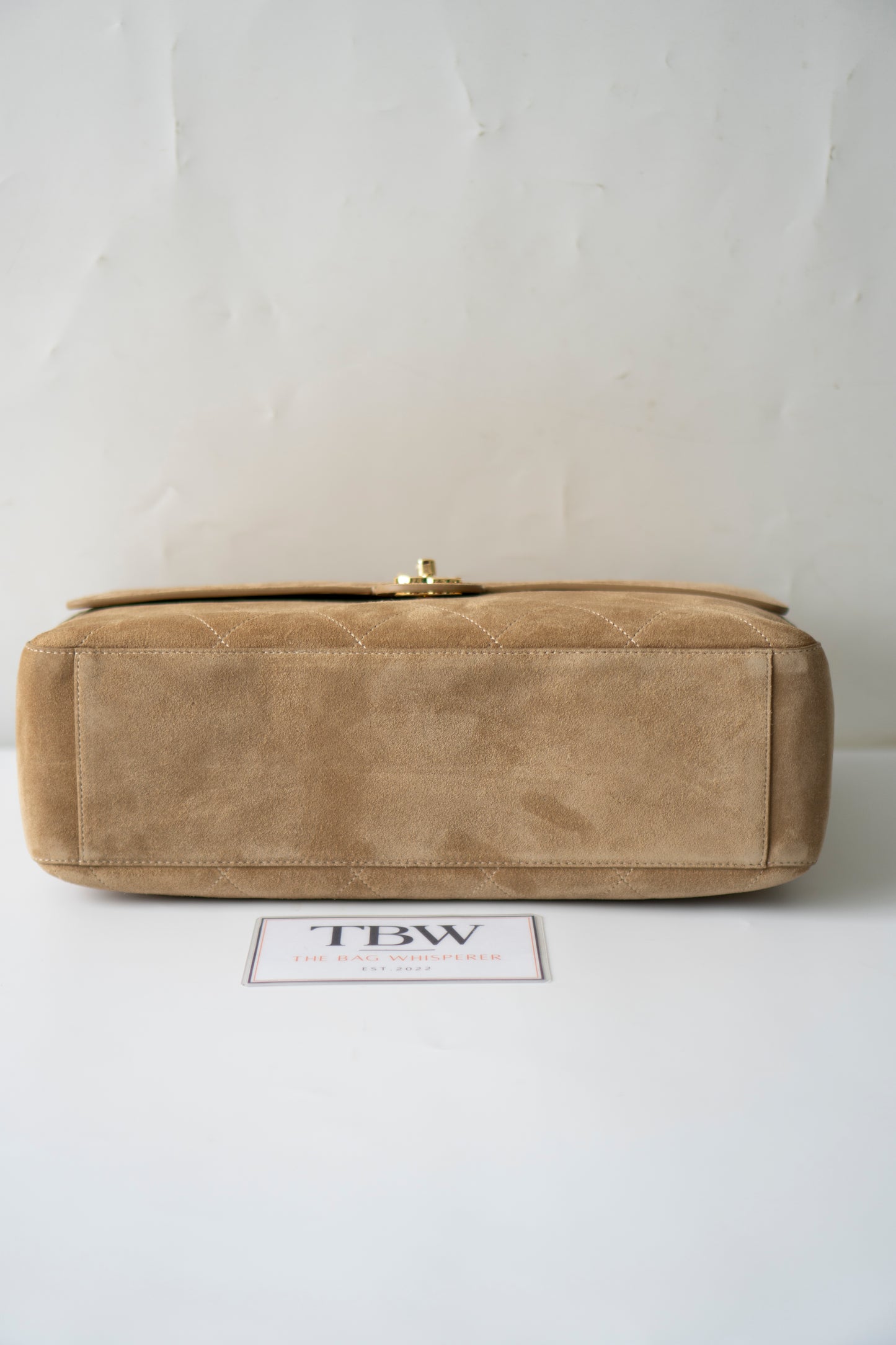 Maxi Flap – Beige Suede Bonaudo Leather with Gold Hardware