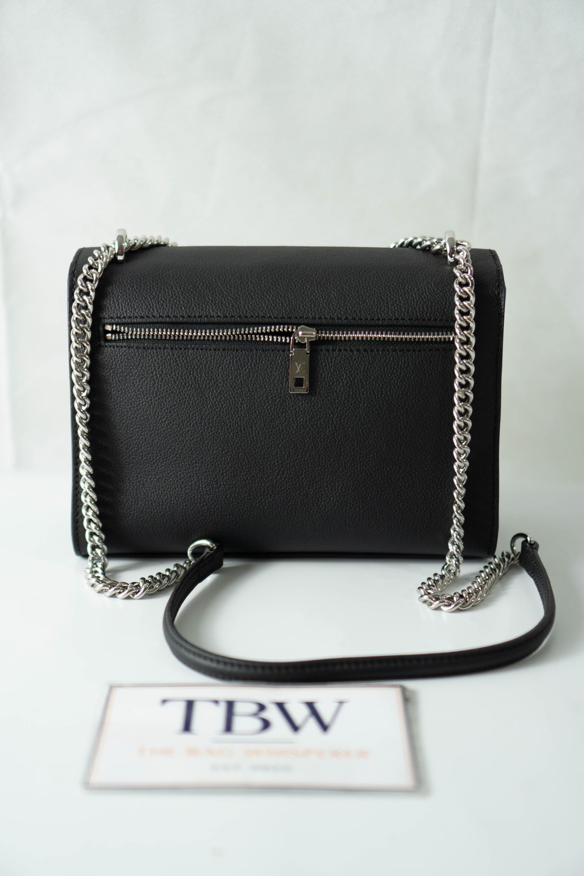 Lockme Chain PM – Black Grained Calfskin with Silver Hardware