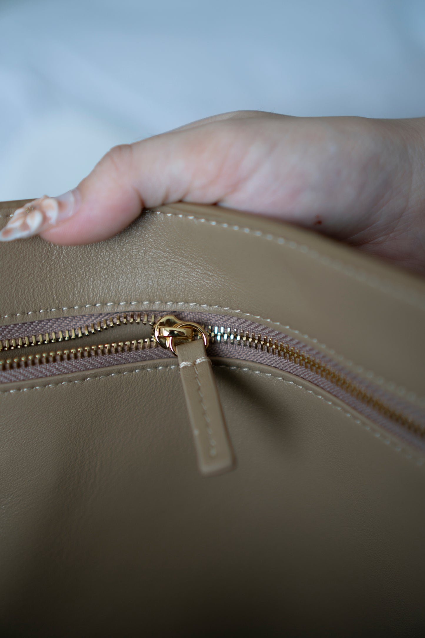 Maxi Flap – Beige Suede Bonaudo Leather with Gold Hardware