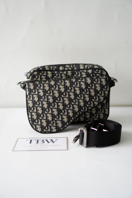 Saddle Triple Pouch – Beige &amp; Black Oblique Jacquard
