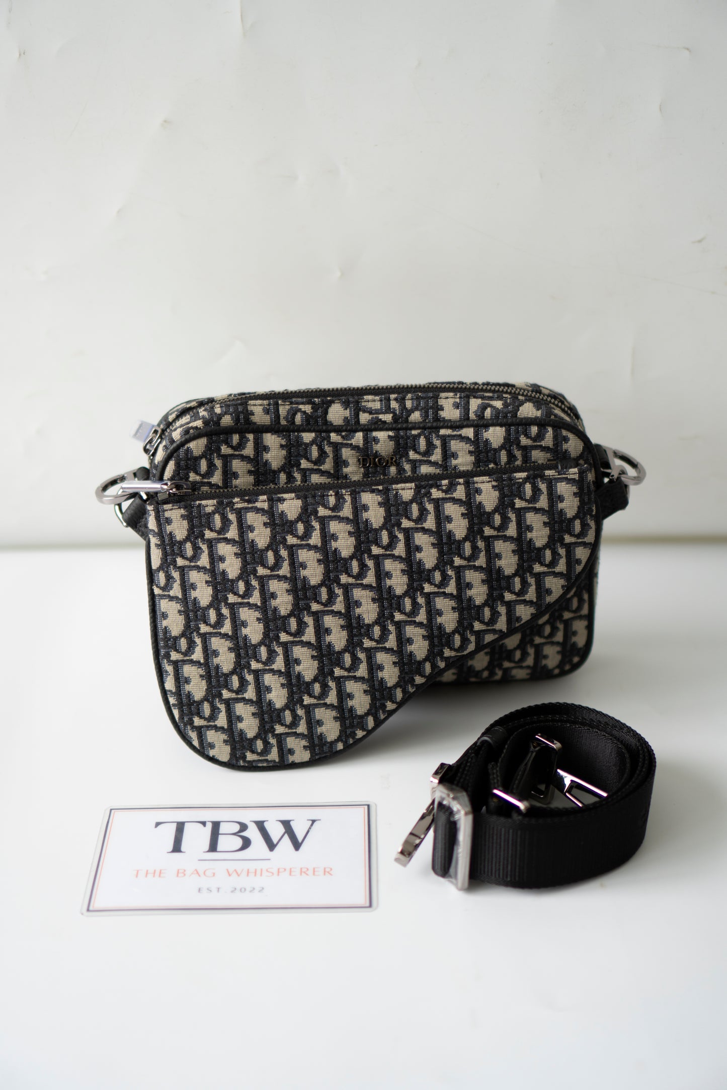 Saddle Triple Pouch – Beige &amp; Black Oblique Jacquard
