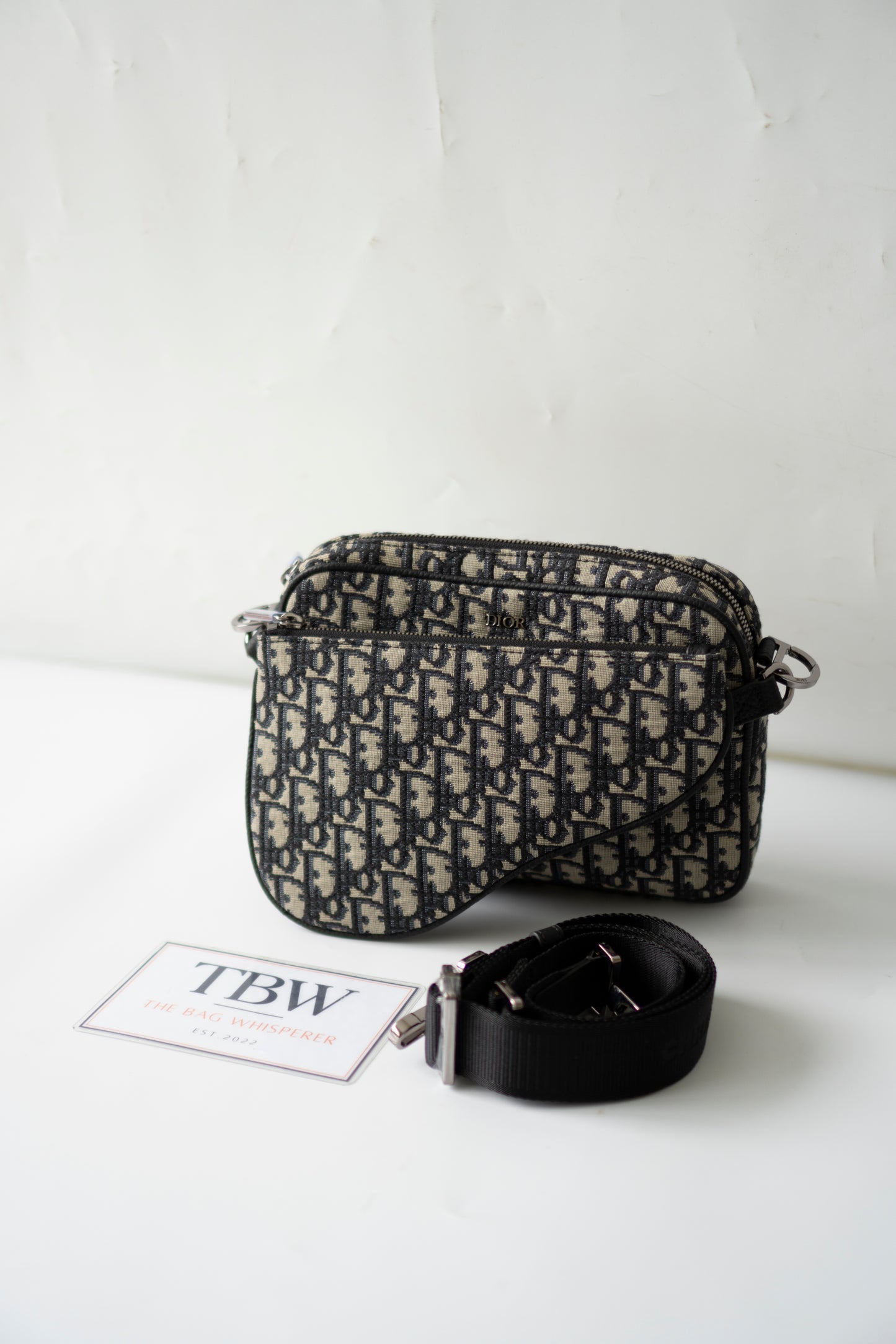 Saddle Triple Pouch – Beige &amp; Black Oblique Jacquard