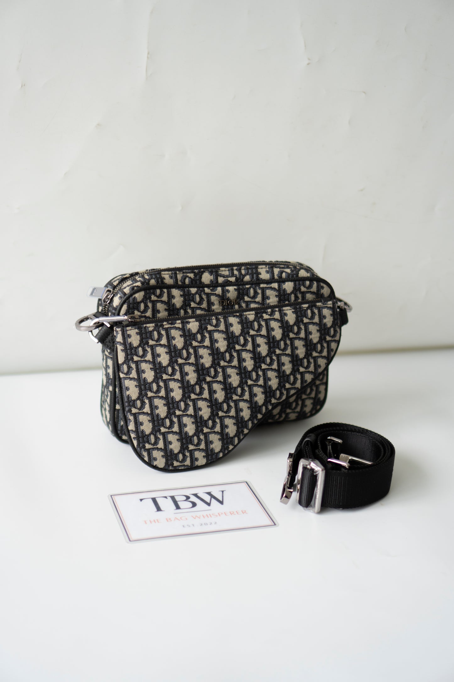 Saddle Triple Pouch – Beige &amp; Black Oblique Jacquard