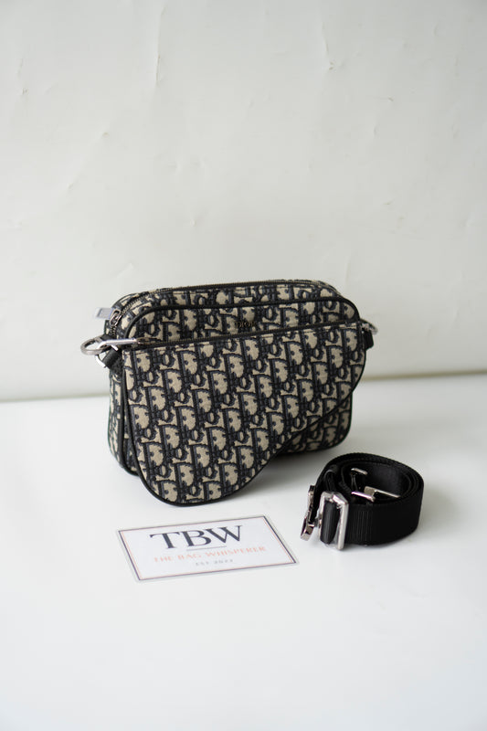 Saddle Triple Pouch – Beige &amp; Black Oblique Jacquard