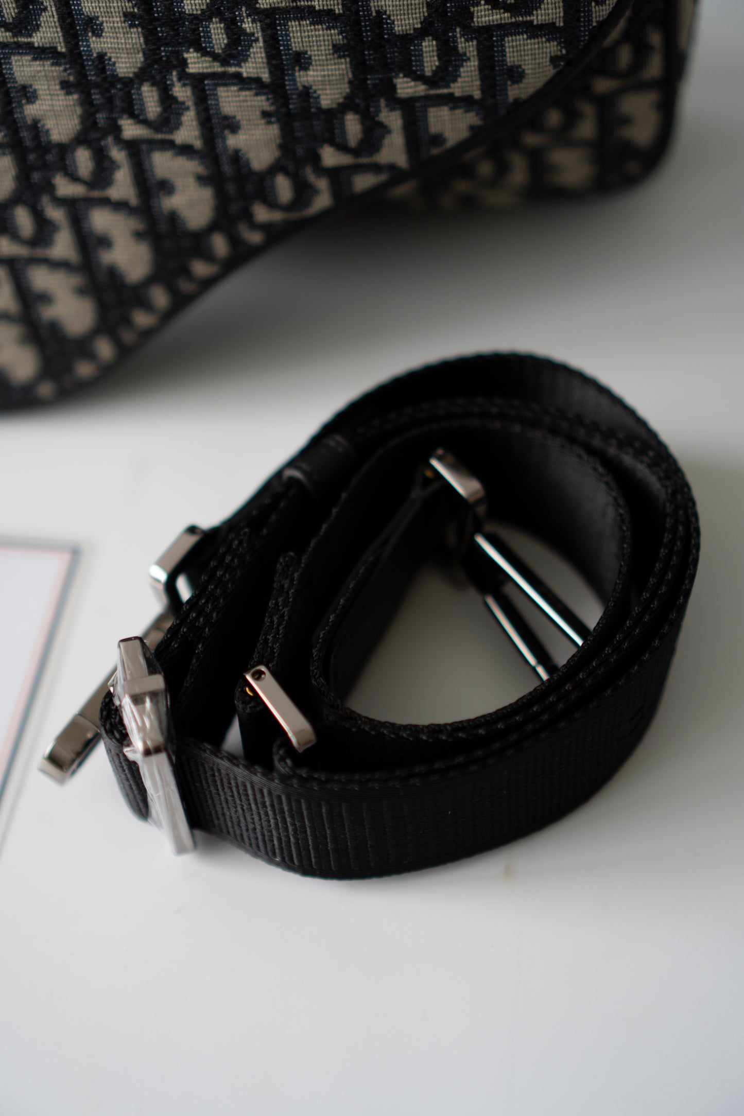 Saddle Triple Pouch – Beige &amp; Black Oblique Jacquard