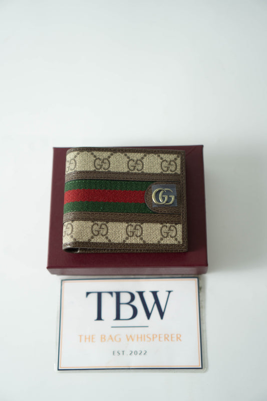 Ophidia GG Web Bifold Wallet – Beige & Ebony Supreme Canvas