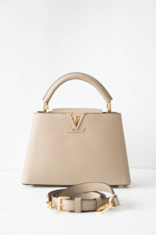 CapucinesBB in Taupe Taurillon with Gold hardware