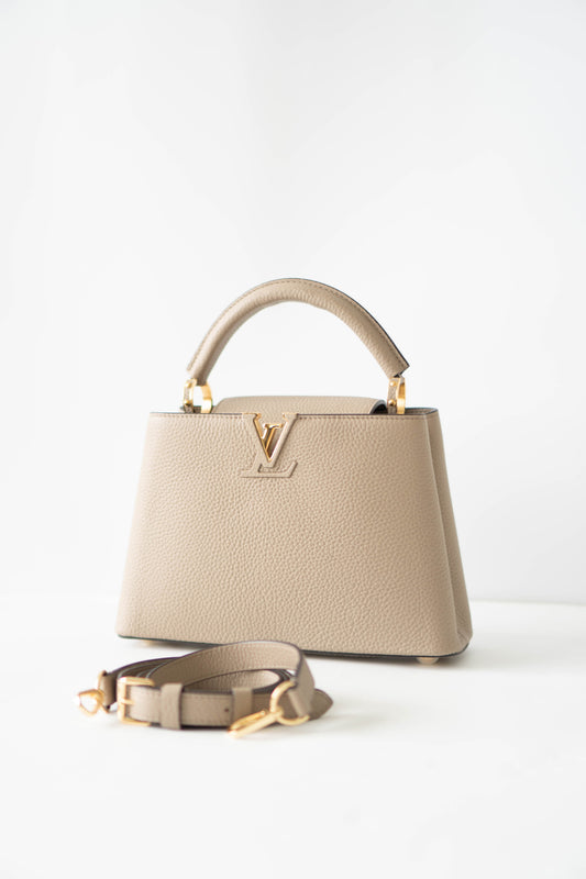 CapucinesBB in Taupe Taurillon with Gold hardware