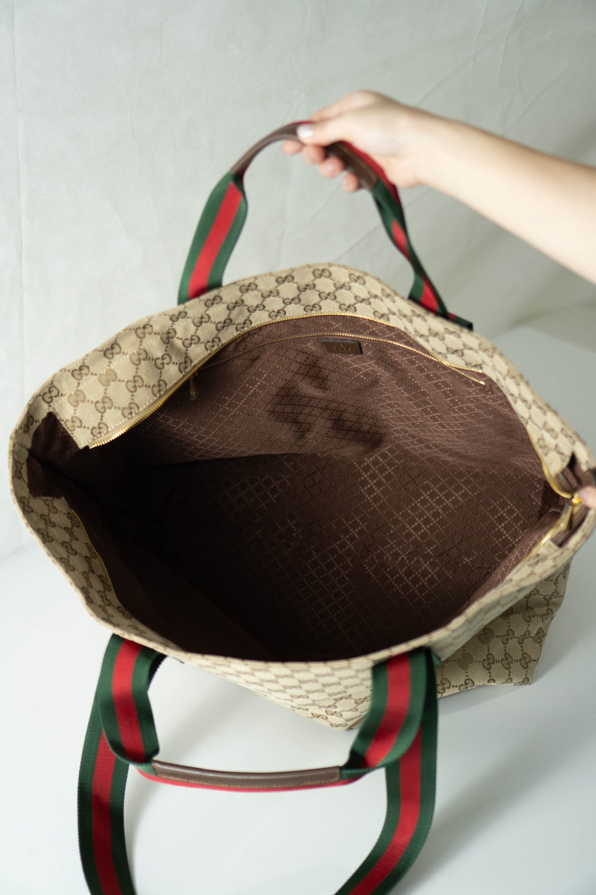 GG Canvas Web Strap Large Tote Bag – Beige & Ebony