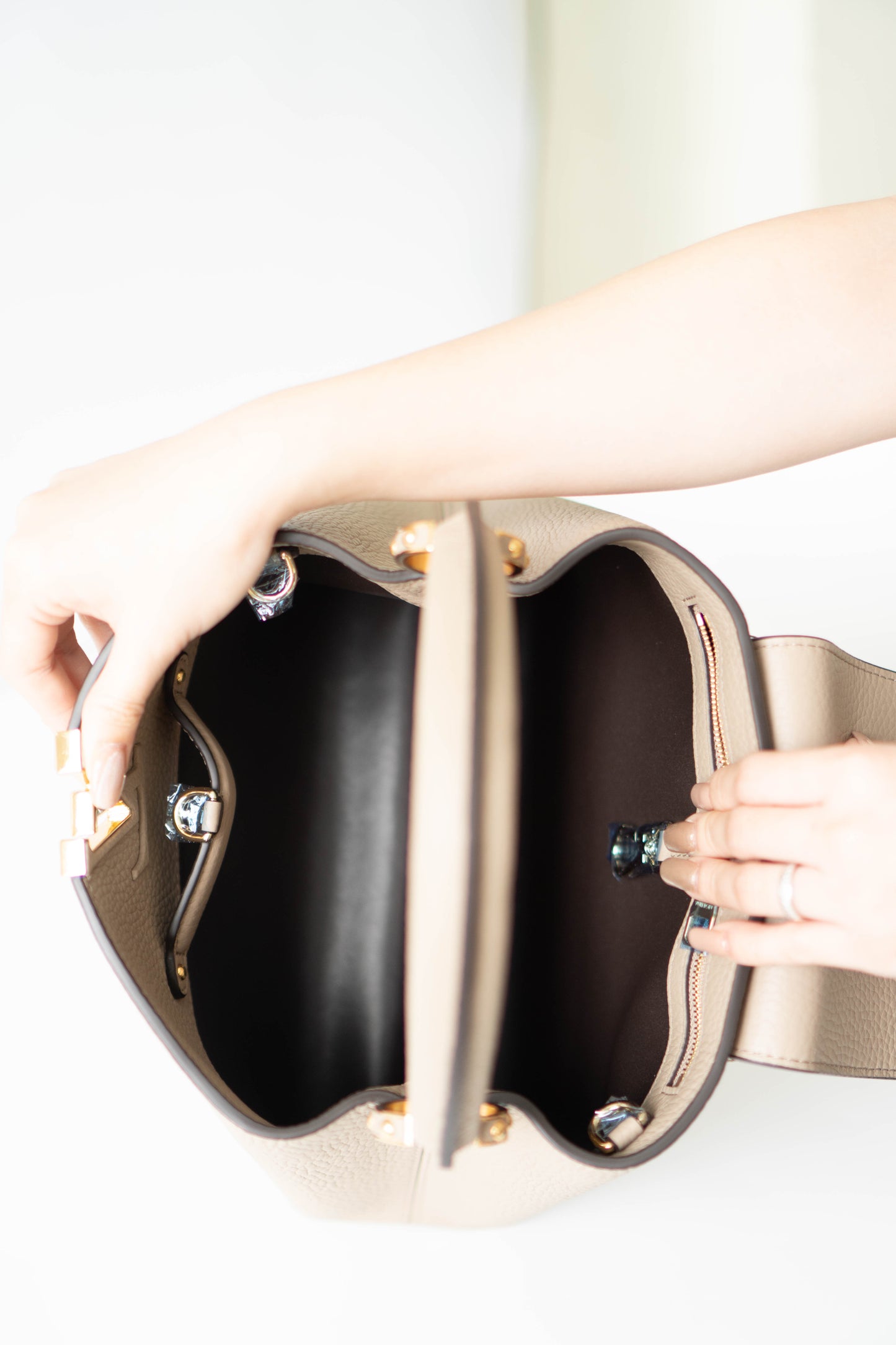 CapucinesBB in Taupe Taurillon with Gold hardware