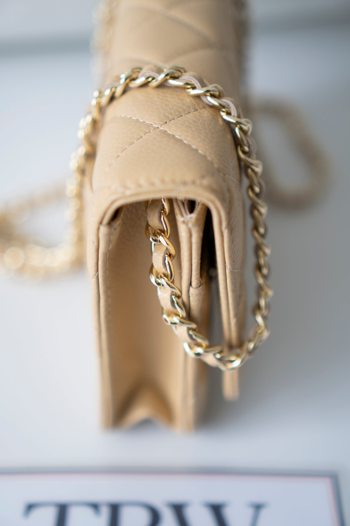 Wallet on Chain WOC – Beige Clair Caviar Leather with Gold Hardware