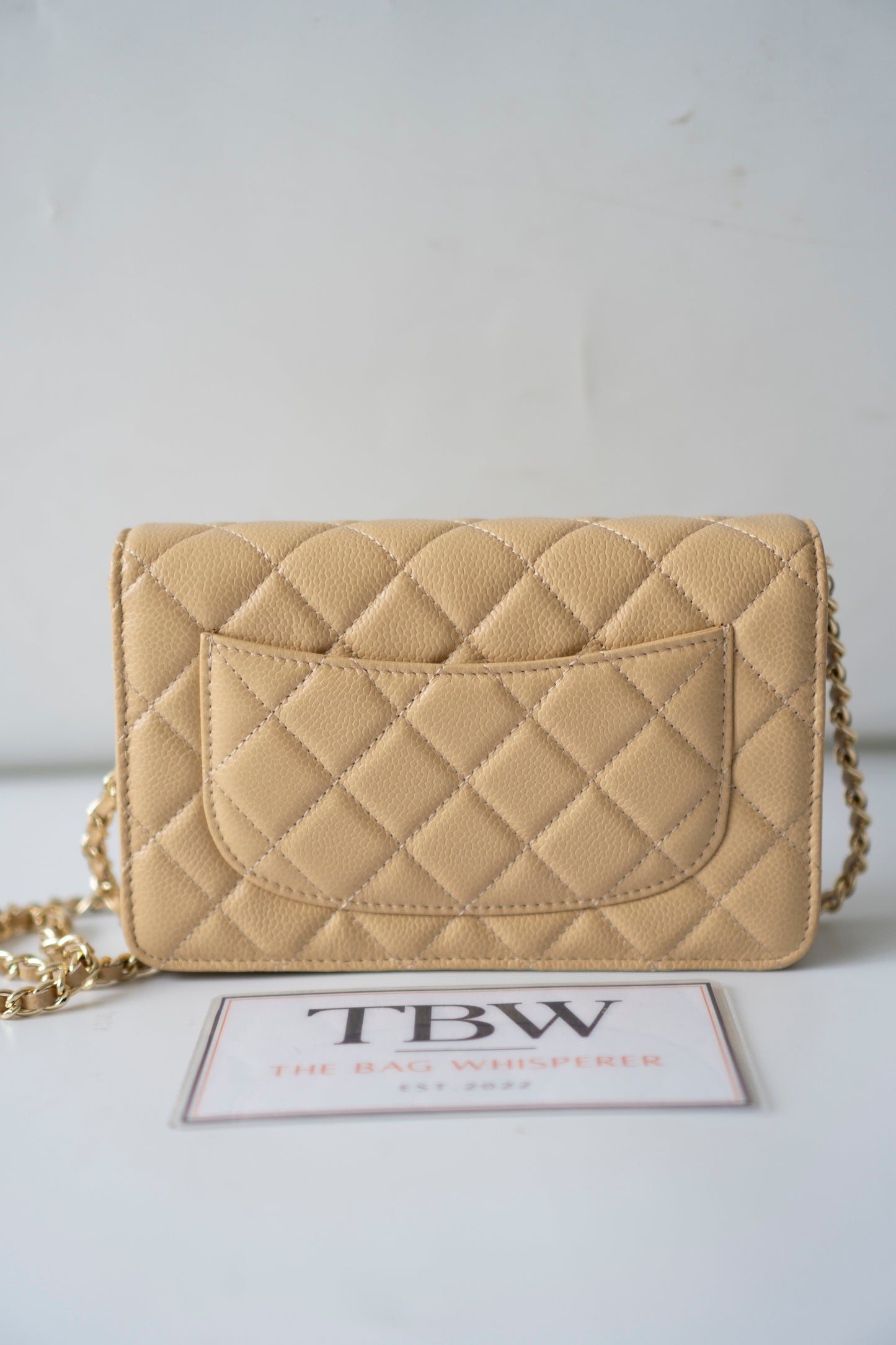 Wallet on Chain WOC – Beige Clair Caviar Leather with Gold Hardware