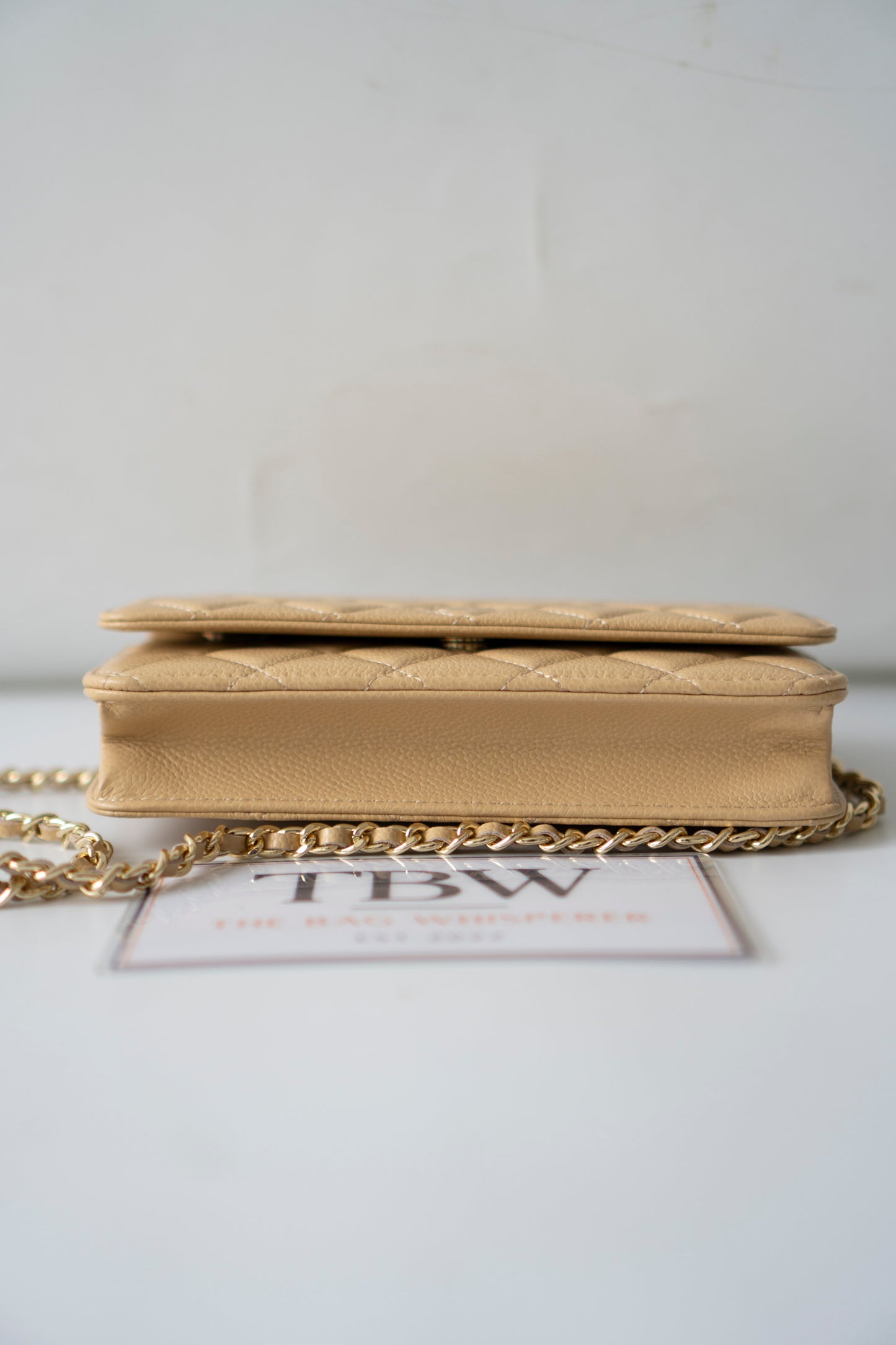 Wallet on Chain WOC – Beige Clair Caviar Leather with Gold Hardware