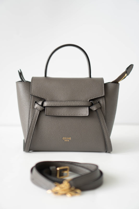 Pico Belt in Grey Calfskin with Gold Hardware