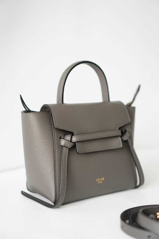 Pico Belt in Grey Calfskin with Gold Hardware