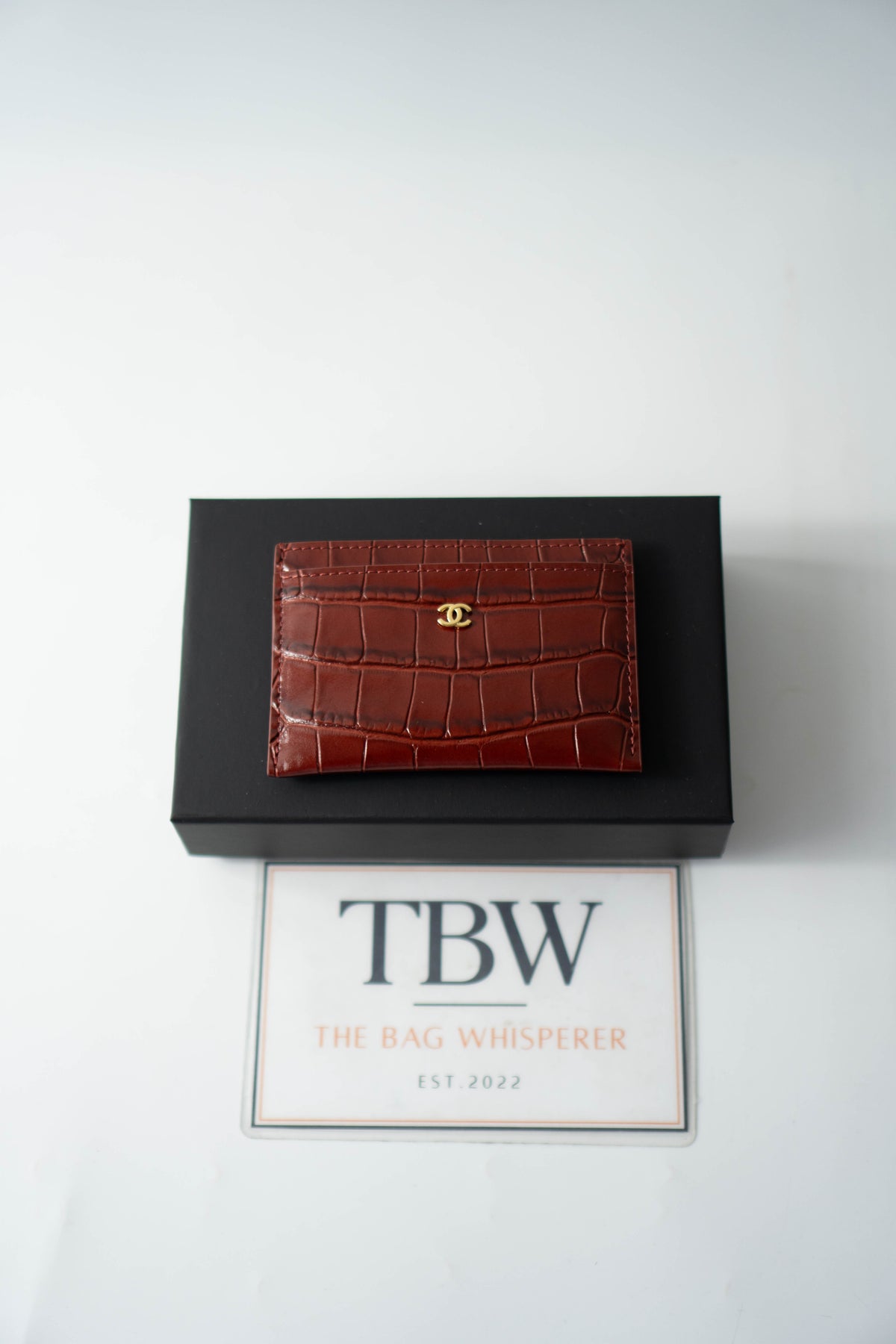 CC Croc-Embossed Leather Card Holder – Burgundy