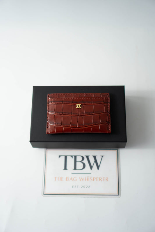 CC Croc-Embossed Leather Card Holder – Burgundy