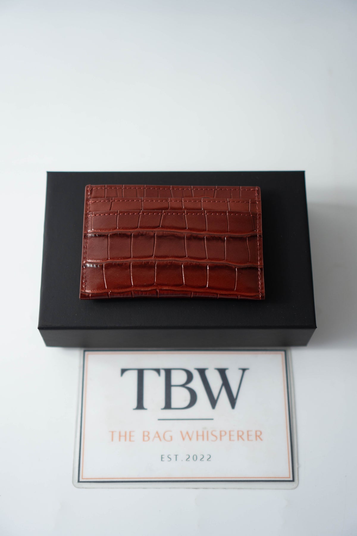 CC Croc-Embossed Leather Card Holder – Burgundy