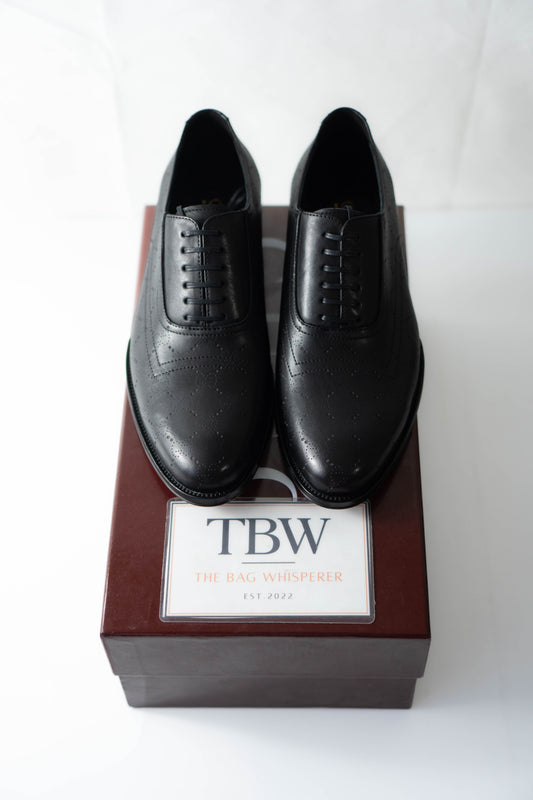 Perforated GG Leather Oxfords – Black