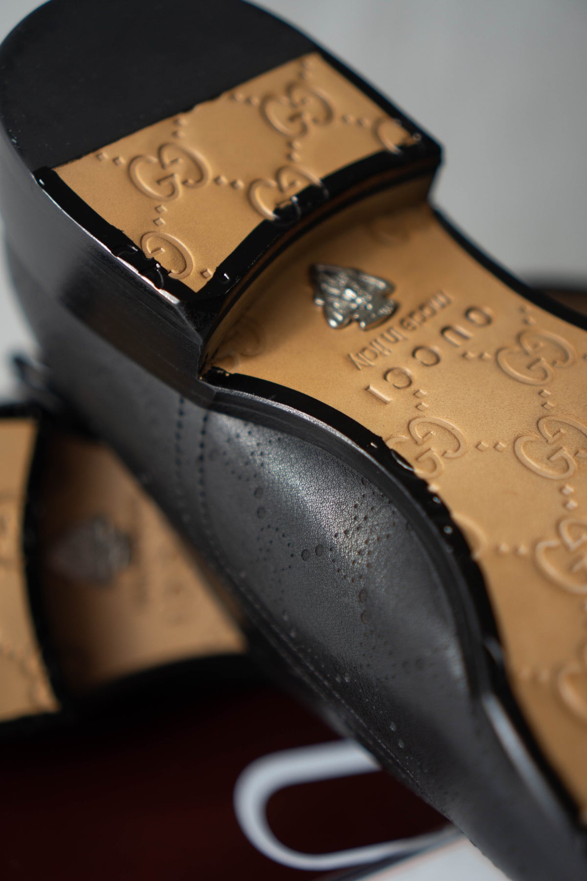 Perforated GG Leather Oxfords – Black