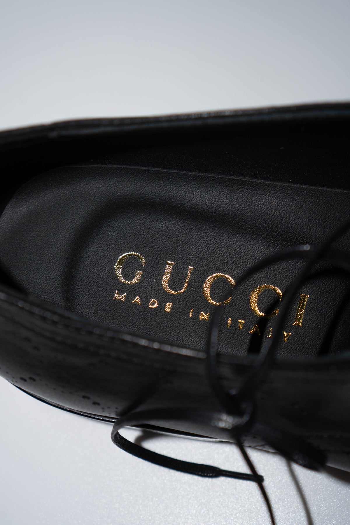 Perforated GG Leather Oxfords – Black