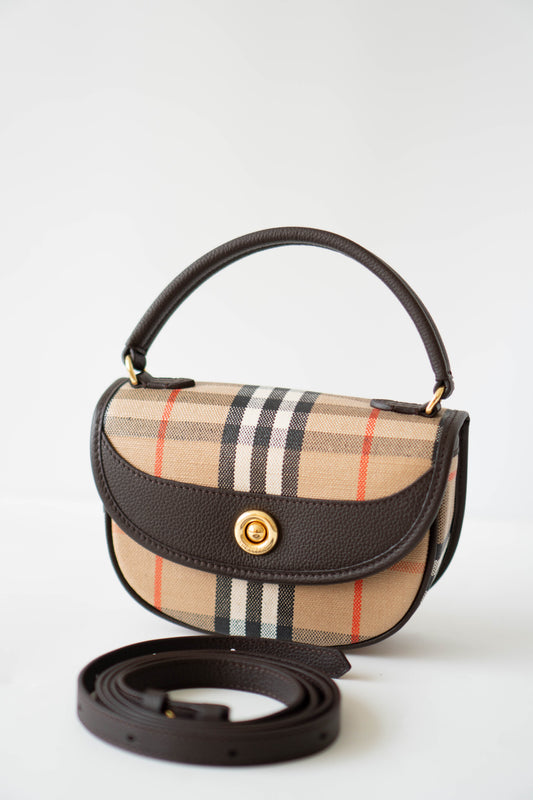 Mini Highlands Bag – Vintage Check Canvas with Brown Leather Trim