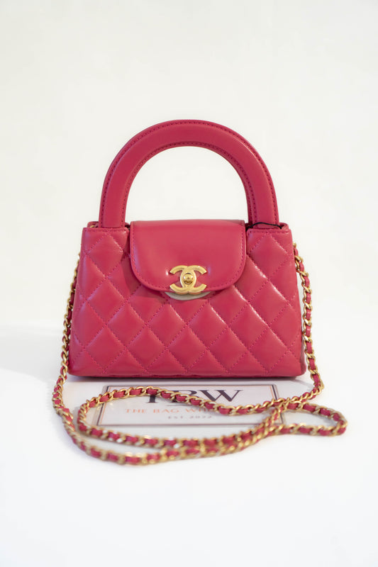 CC Quilted Top Handle Mini Flap Bag – Fuchsia Pink Lambskin