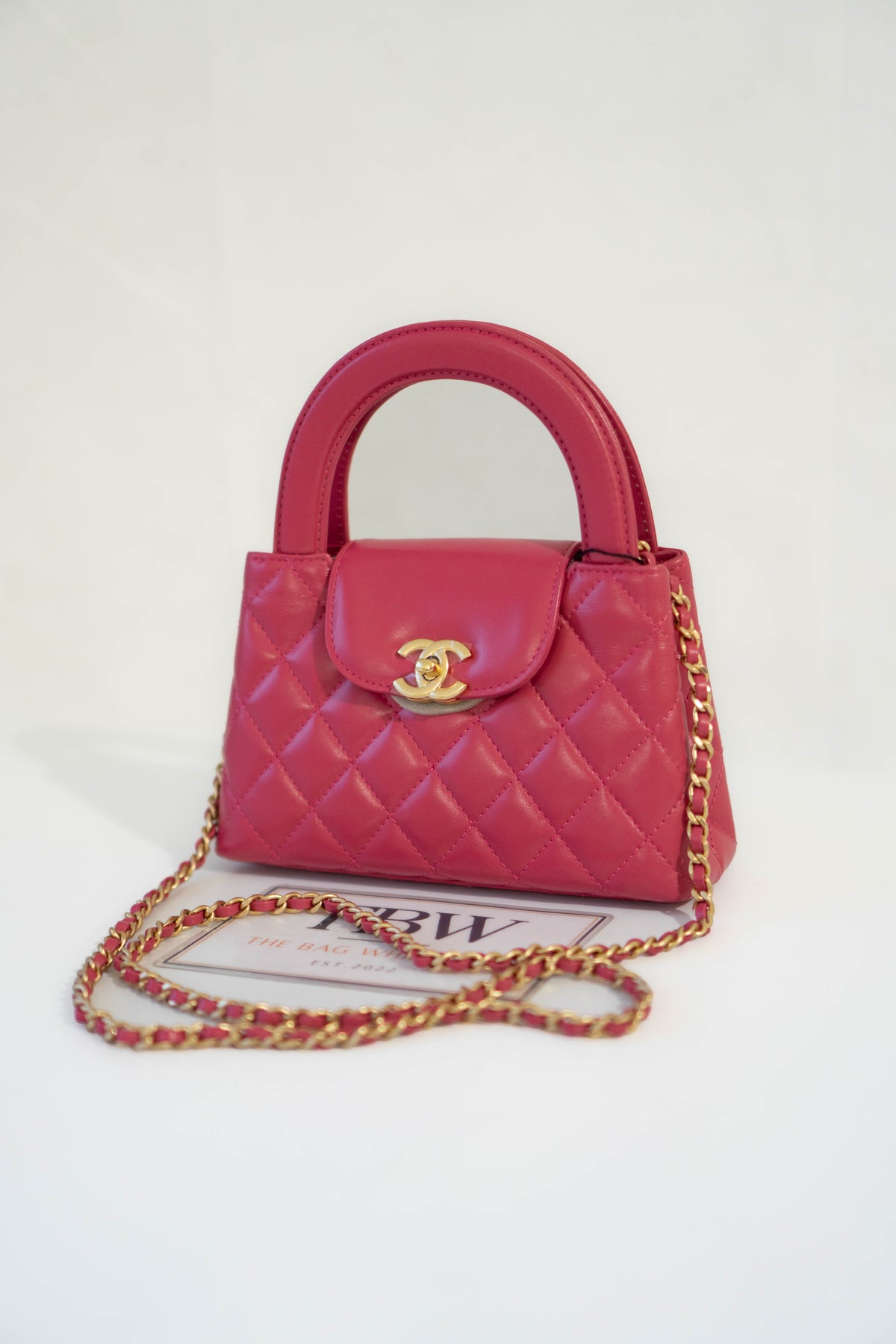 CC Quilted Top Handle Mini Flap Bag – Fuchsia Pink Lambskin